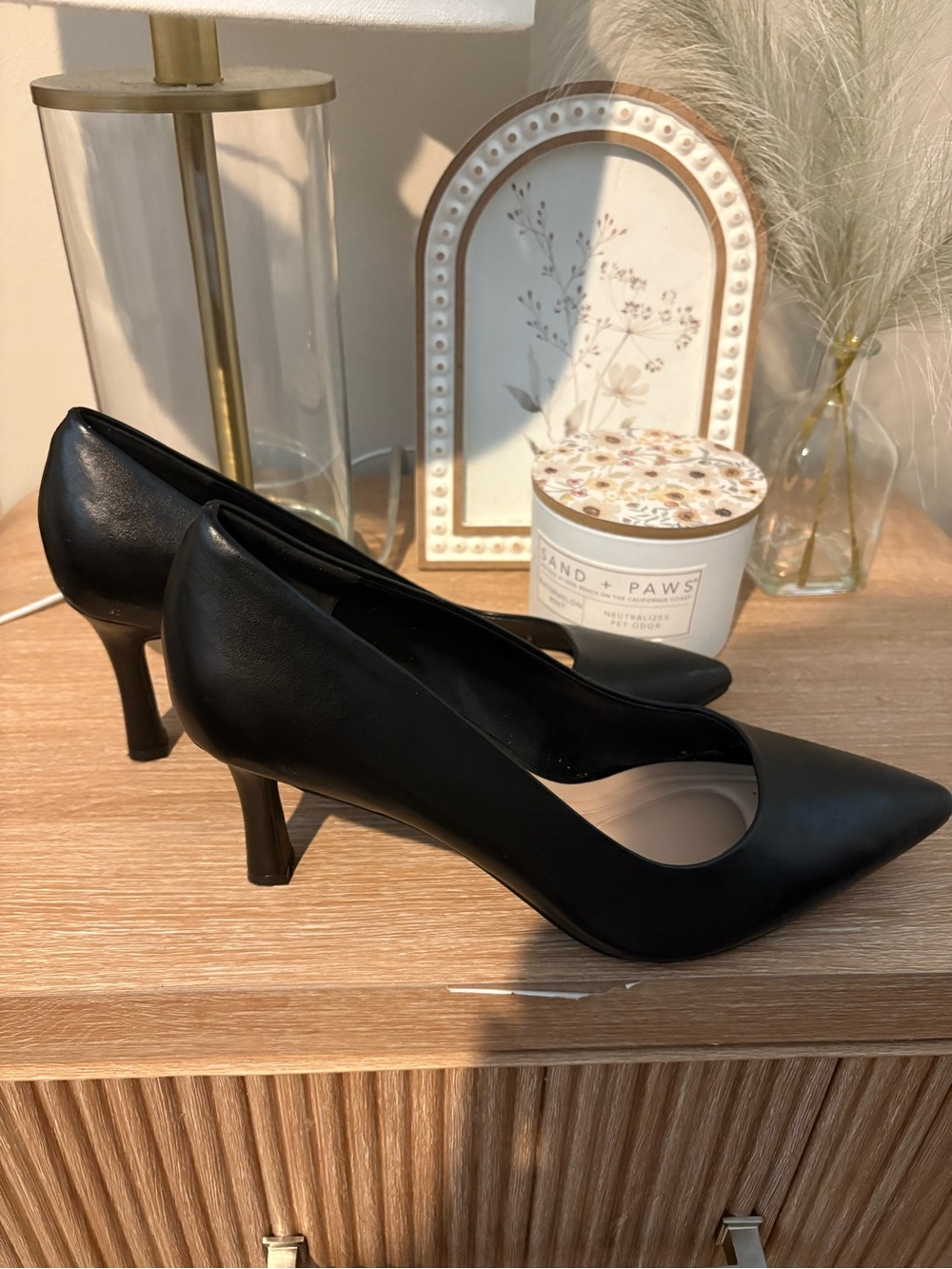 Kelly & Katie Black Pointed-Toe Mid Heel Pumps
